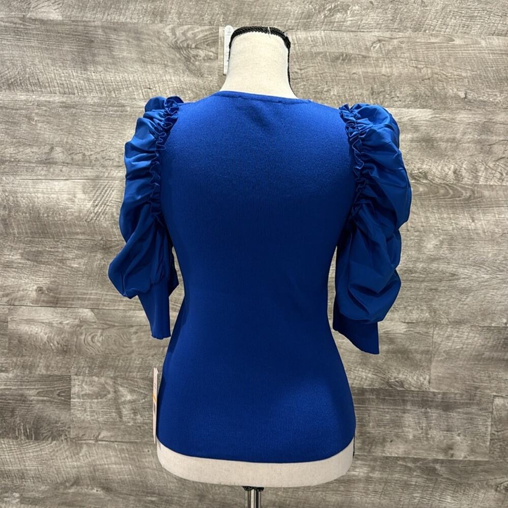 Nanette Lepore NWT Puff Sleeve Top in Royal Blue in a Polyester/ Rayon Blend - Picture 5 of 9